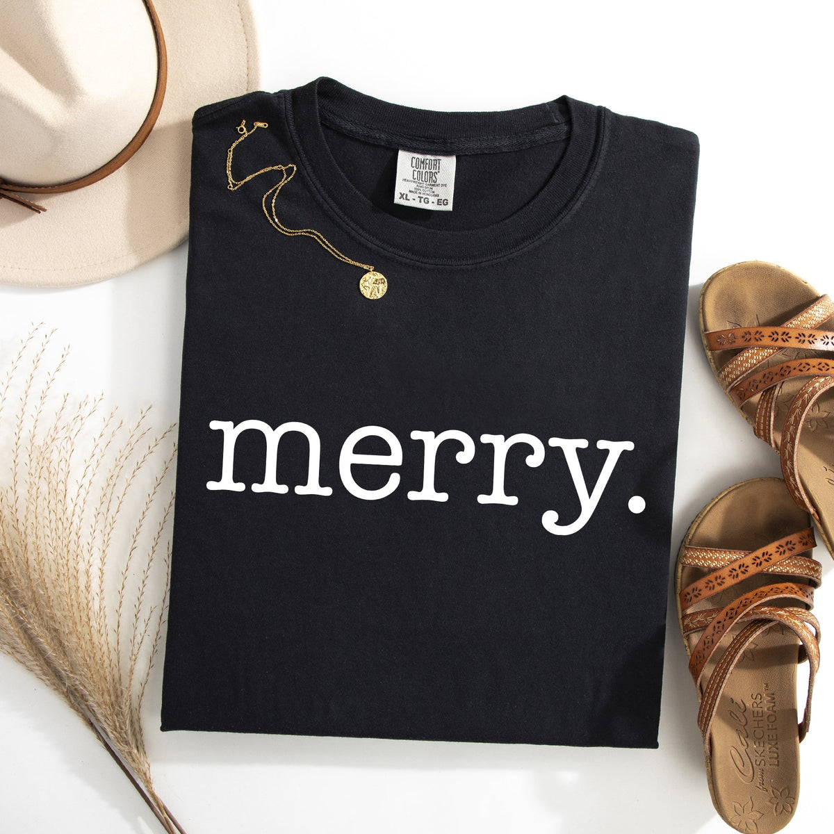Merry, Classic Minimalist, Christmas, Winter, Snow, Santa, Xmas Comfort Colors Tee