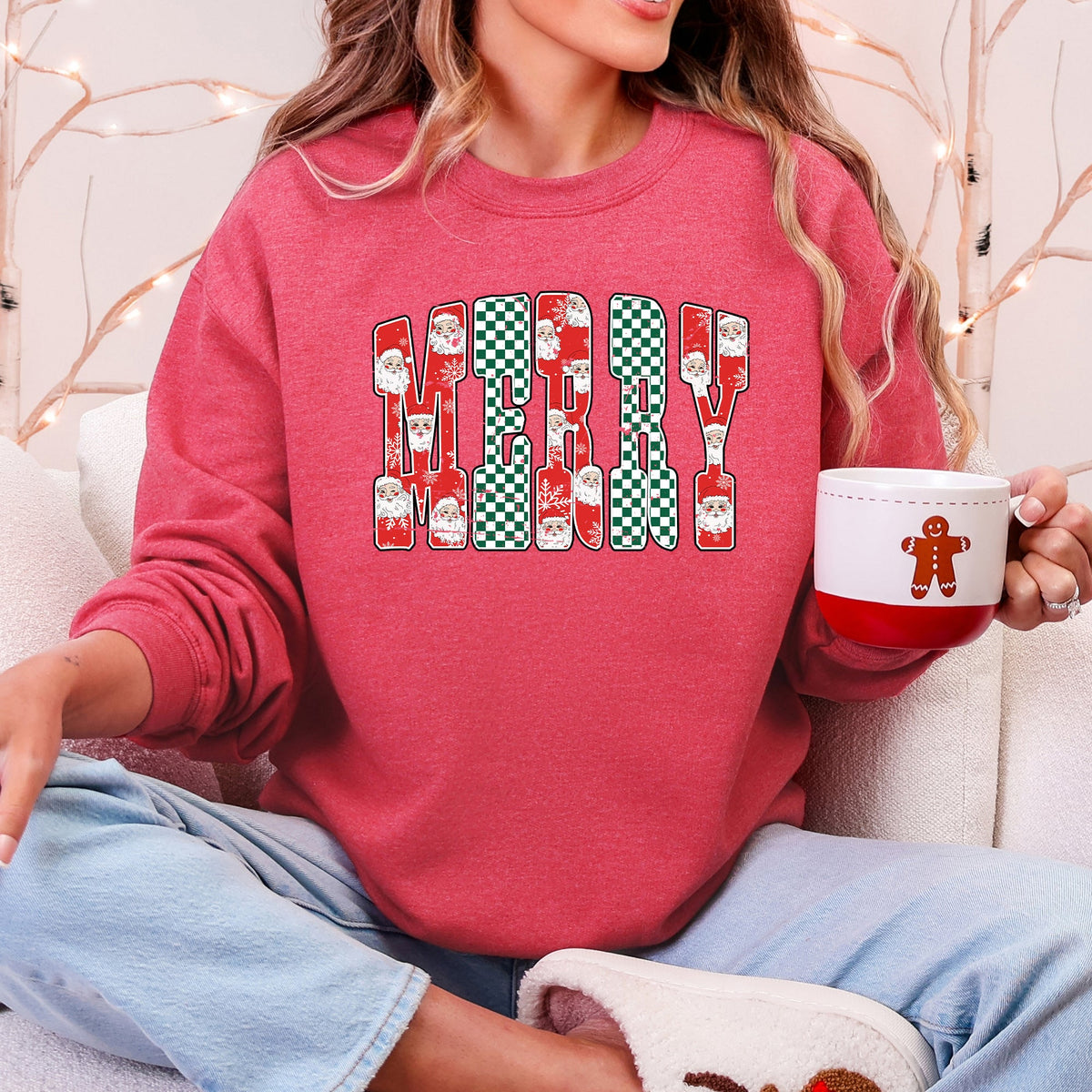 Merry Varsity Santa Checkered Christmas Vintage Edition Retro Holiday Sweatshirt