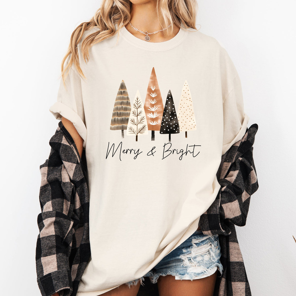 Merry and Bright Christmas Trees Hygge Winter Santa Snow Xmas Comfort Colors Tee