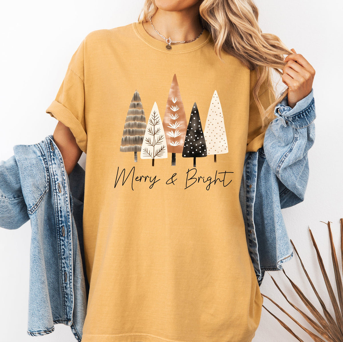 Merry and Bright Christmas Trees Hygge Winter Santa Snow Xmas Comfort Colors Tee