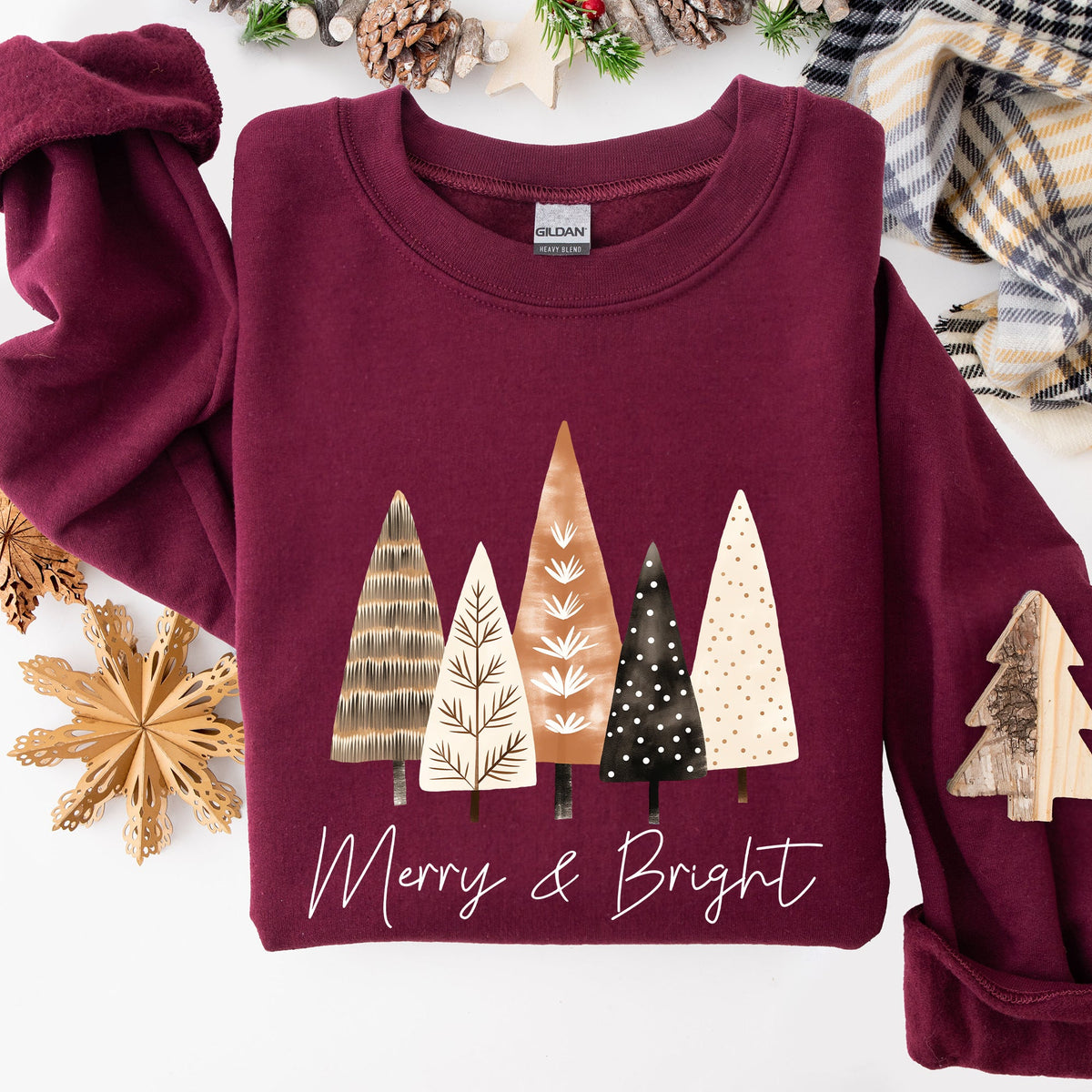 Merry and Bright Christmas Trees Hygge Winter Santa Snow Xmas Festive Holiday Cheer Sweatshirt
