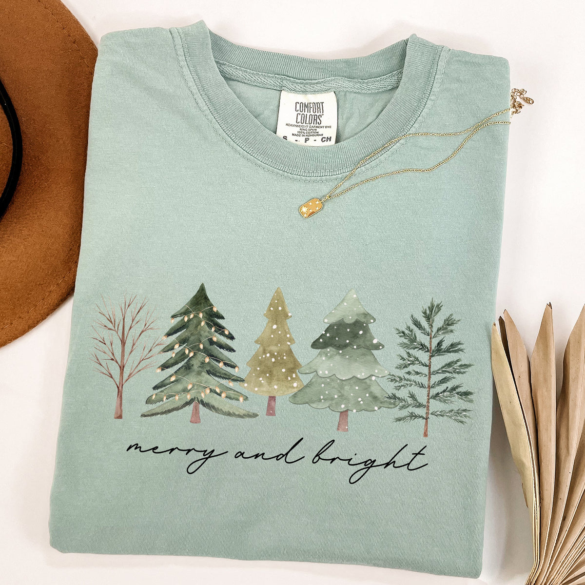 Merry And Bright Christmas Trees Minimalist Winter Snow Xmas Edition Comfort Colors Tee