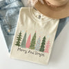 Merry and Bright Christmas Trees Winter Snow Xmas Holiday Scene Comfort Colors Tee