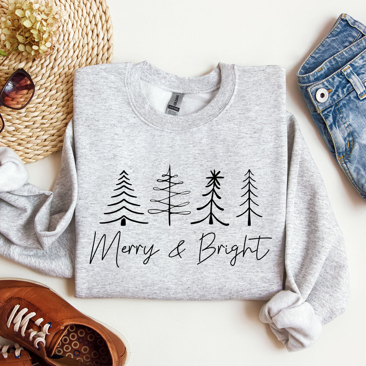 Merry And Bright Christmas Minimalist Winter Snow Santa Xmas Holiday Cozy Sweatshirt