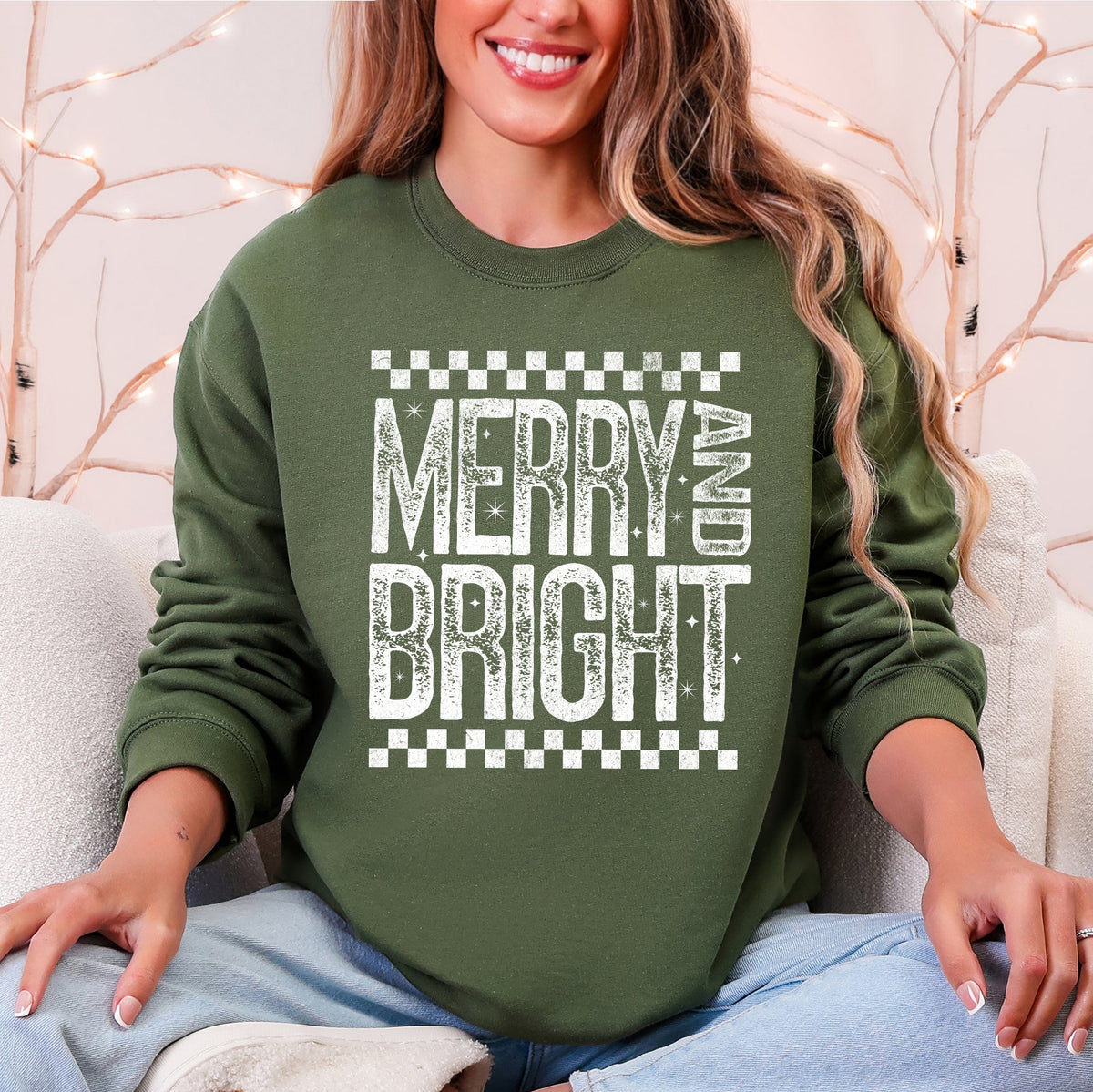 Meowy Christmas Merry And Bright Retro Vintage Festive Cozy Warm Winter Holiday Graphic Sweatshirt