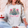 Merry And Bright Pastel Christmas Trees Bows Ribbons Santa Playful Holiday Graphics Sweatshirt