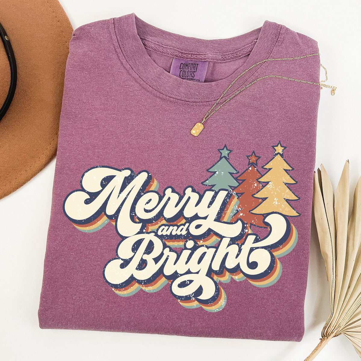 Merry And Bright Colorful Retro Christmas Santa Winter Edition Comfort Colors Tee