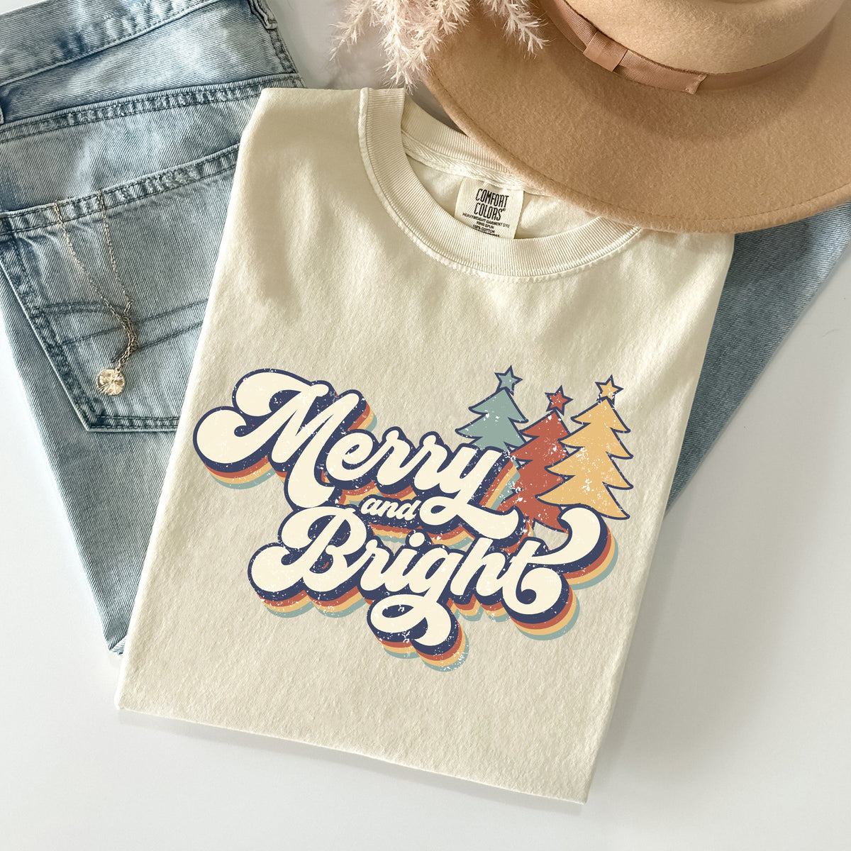 Merry And Bright Colorful Retro Christmas Santa Winter Edition Comfort Colors Tee