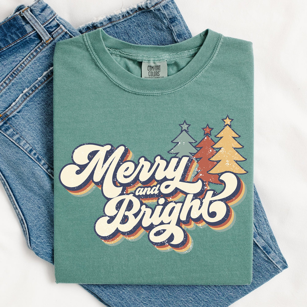 Merry And Bright Colorful Retro Christmas Santa Winter Edition Comfort Colors Tee