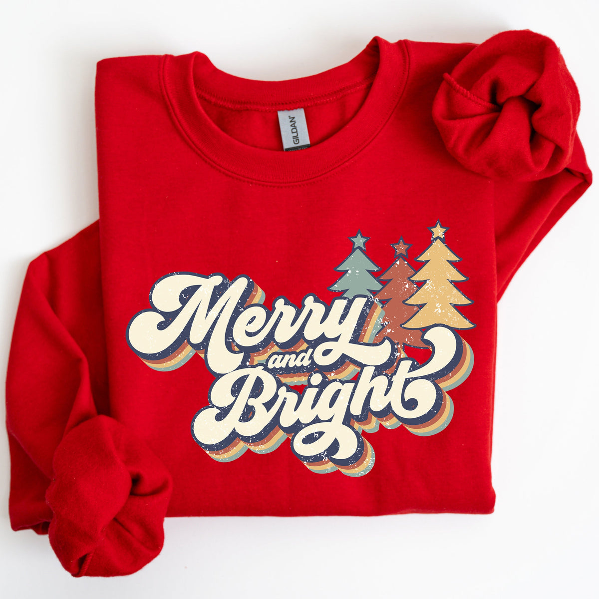 Merry And Bright Colorful Retro Santa Christmas Winter Holiday Festive Sweatshirt