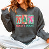 Merry And Bright Pattern Blocks Christmas Tree Ribbon Bows Santa Holiday Sweatshirt