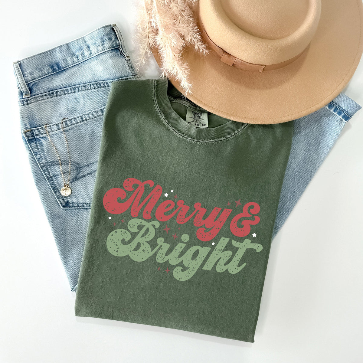 Merry And Bright Red And Green Christmas Winter Xmas Theme With Classic Holiday Charm Comfort Colors Tee