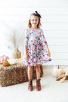 Midnight Rain 3/4 Sleeve Pocket Twirl Dress