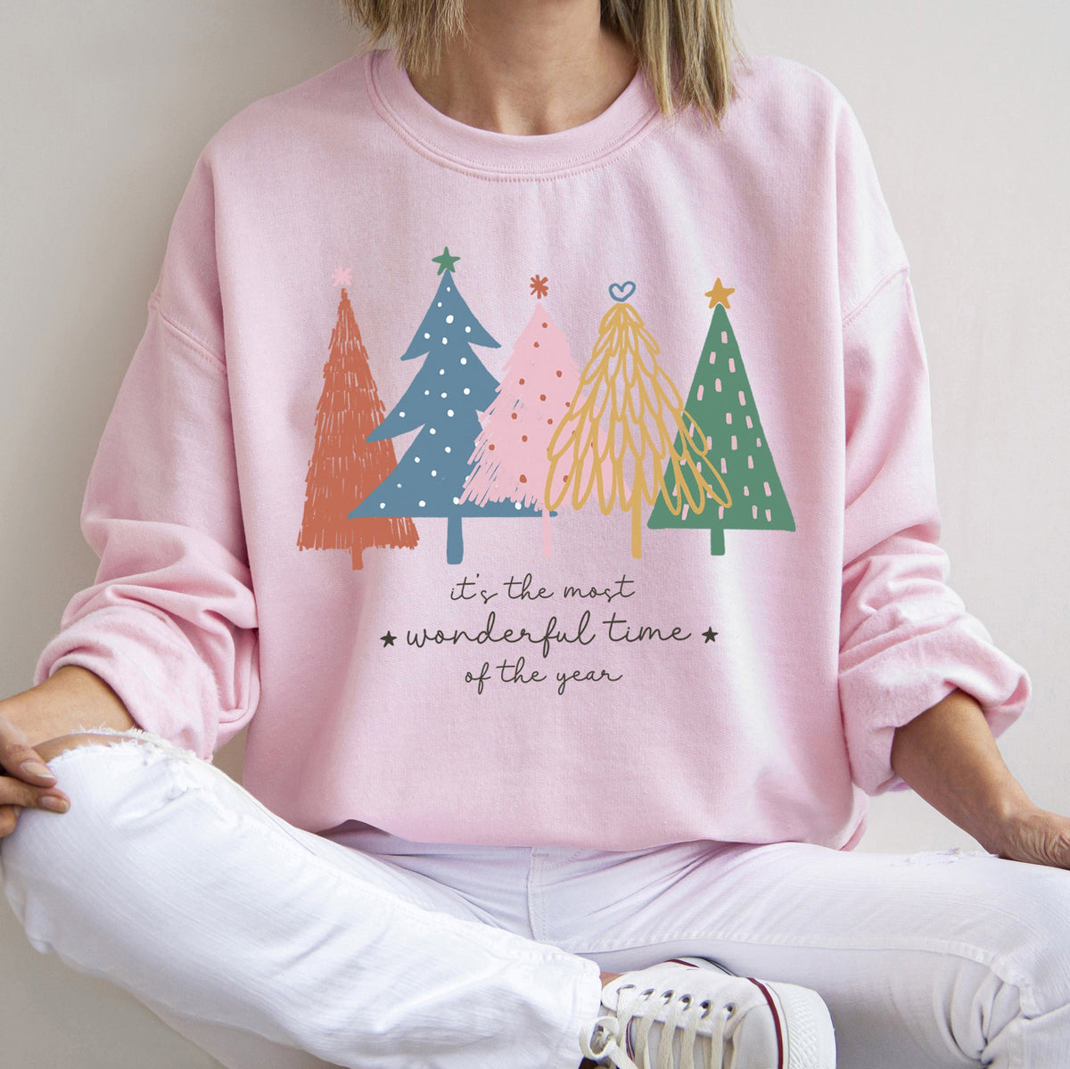 Most Wonderful Time Retro Christmas Trees Holiday Edition Vintage Graphic Sweatshirt
