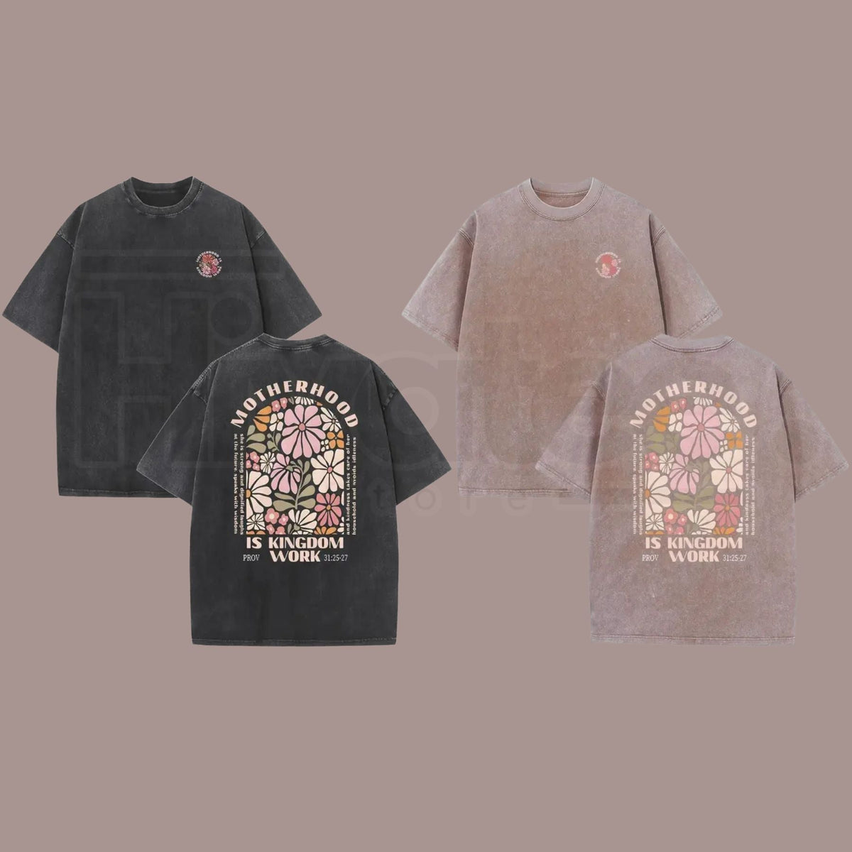 Motherhood Vintage Washed T-Shirt – 230G Heavy Cotton Double-Sided Graphic Tee