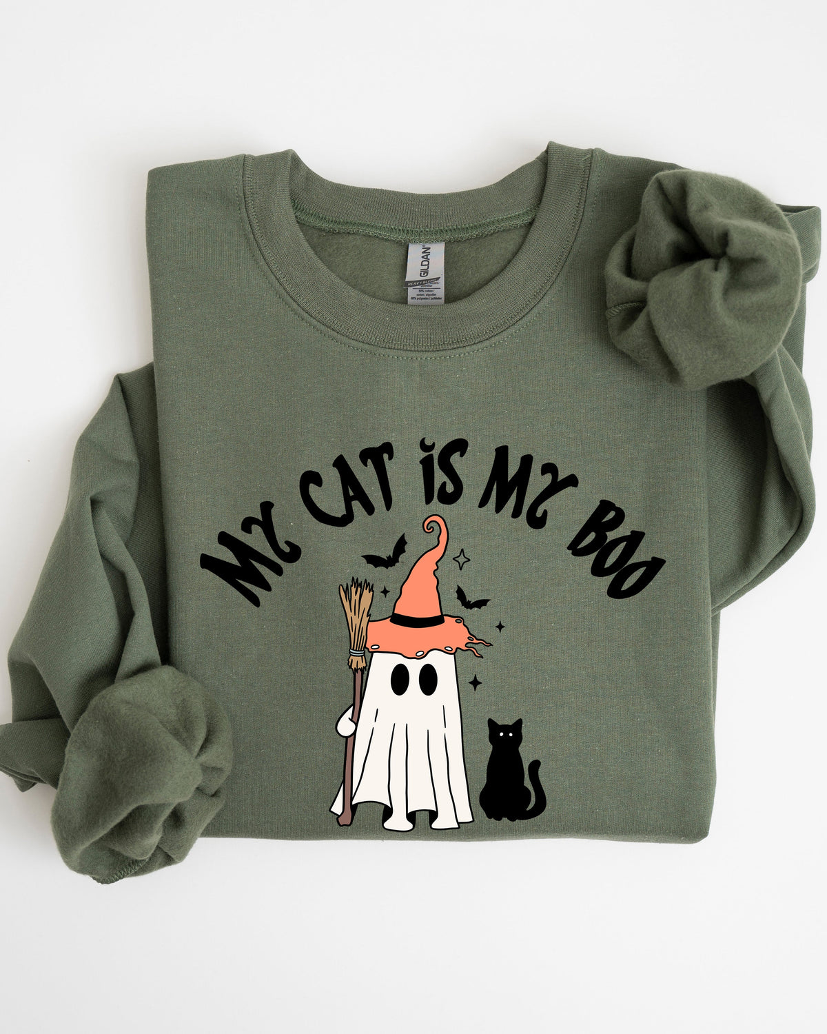 My Cat Is My Boo Halloween Ghost Witch Trick Or Treat Bats Graphic Cozy Sweatshirt