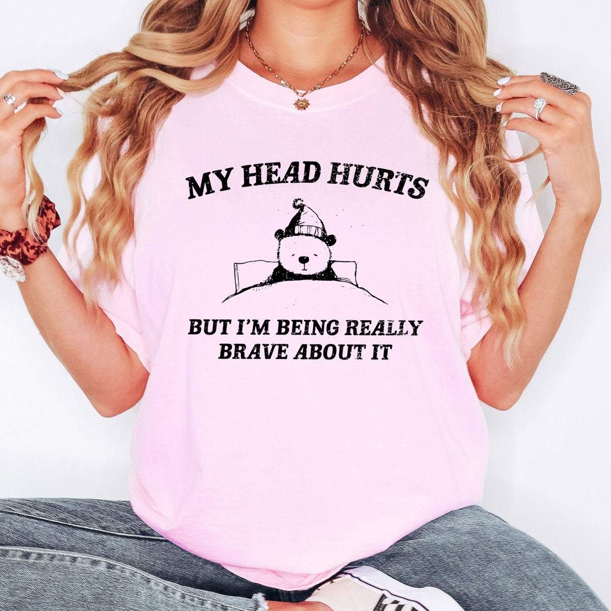 My Head Hurts Bear Meme Aesthetic Funny Relatable Shareable Everyday Mood Vibes Comfort Colors Tee