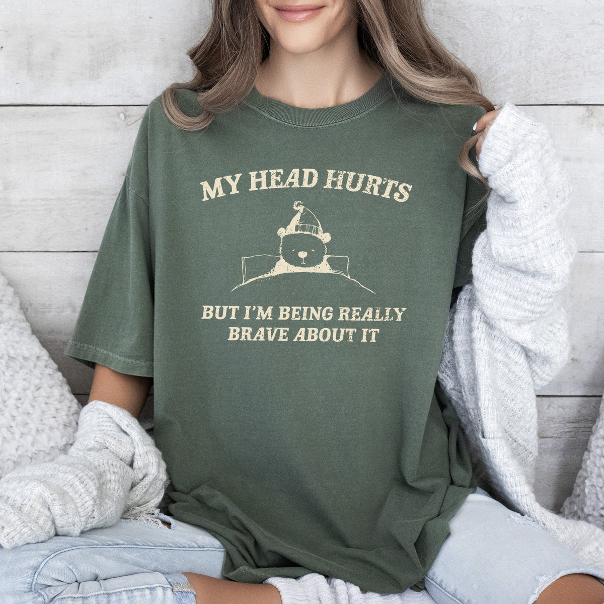 My Head Hurts Bear Meme Aesthetic Funny Relatable Shareable Everyday Mood Vibes Comfort Colors Tee