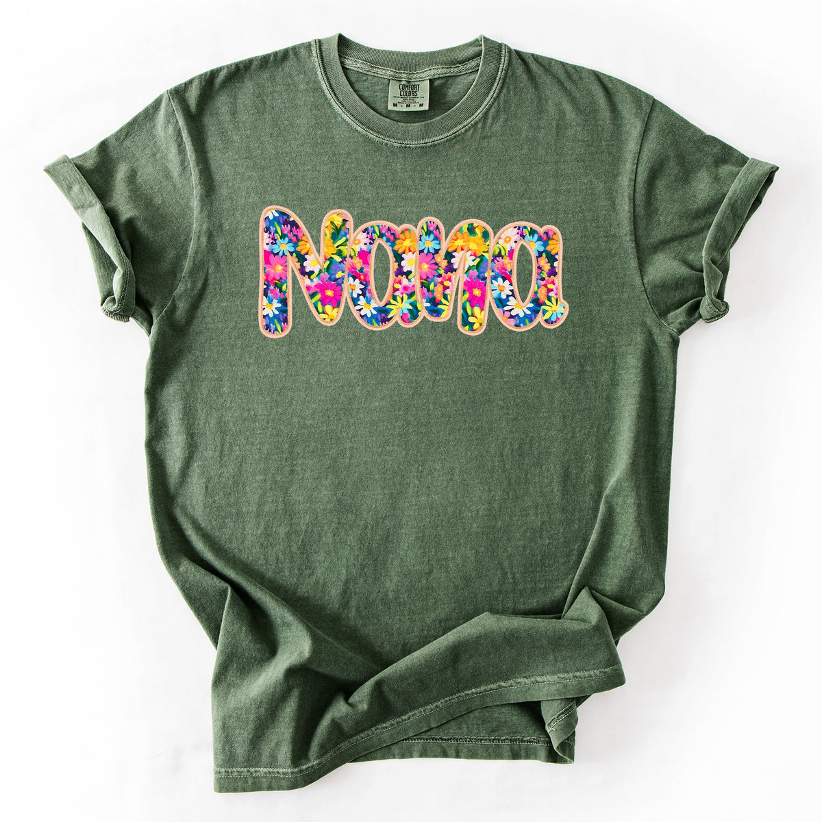Nana Floral Bright Pastel Garden Bouquet With Radiant Vibrant Blooms Comfort Colors Tee