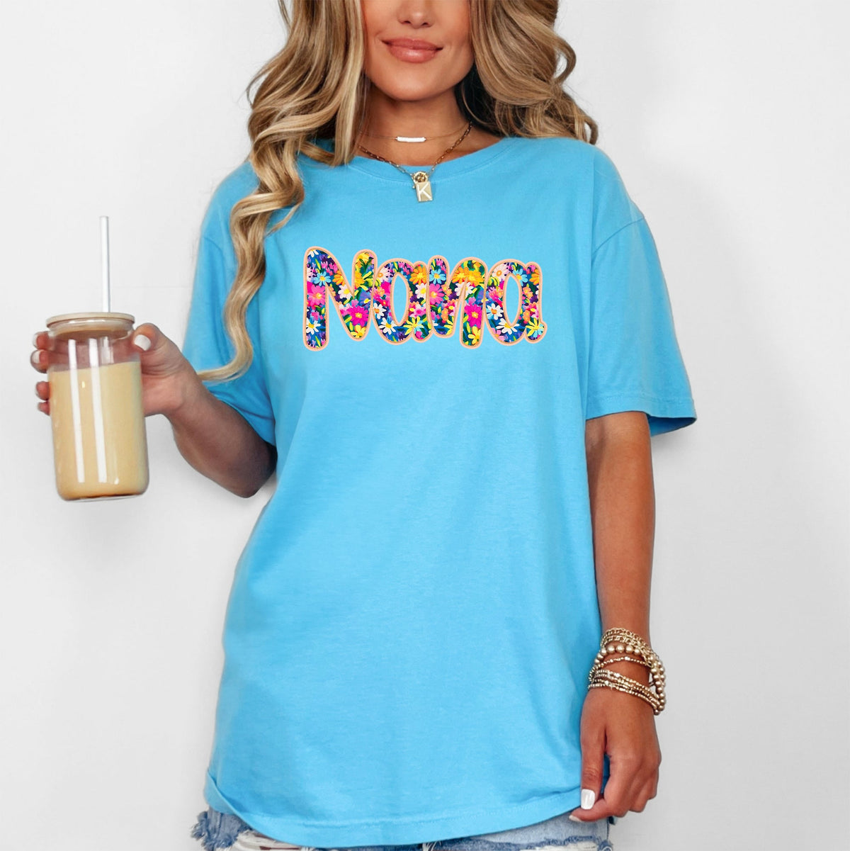 Nana Floral Bright Pastel Garden Bouquet With Radiant Vibrant Blooms Comfort Colors Tee