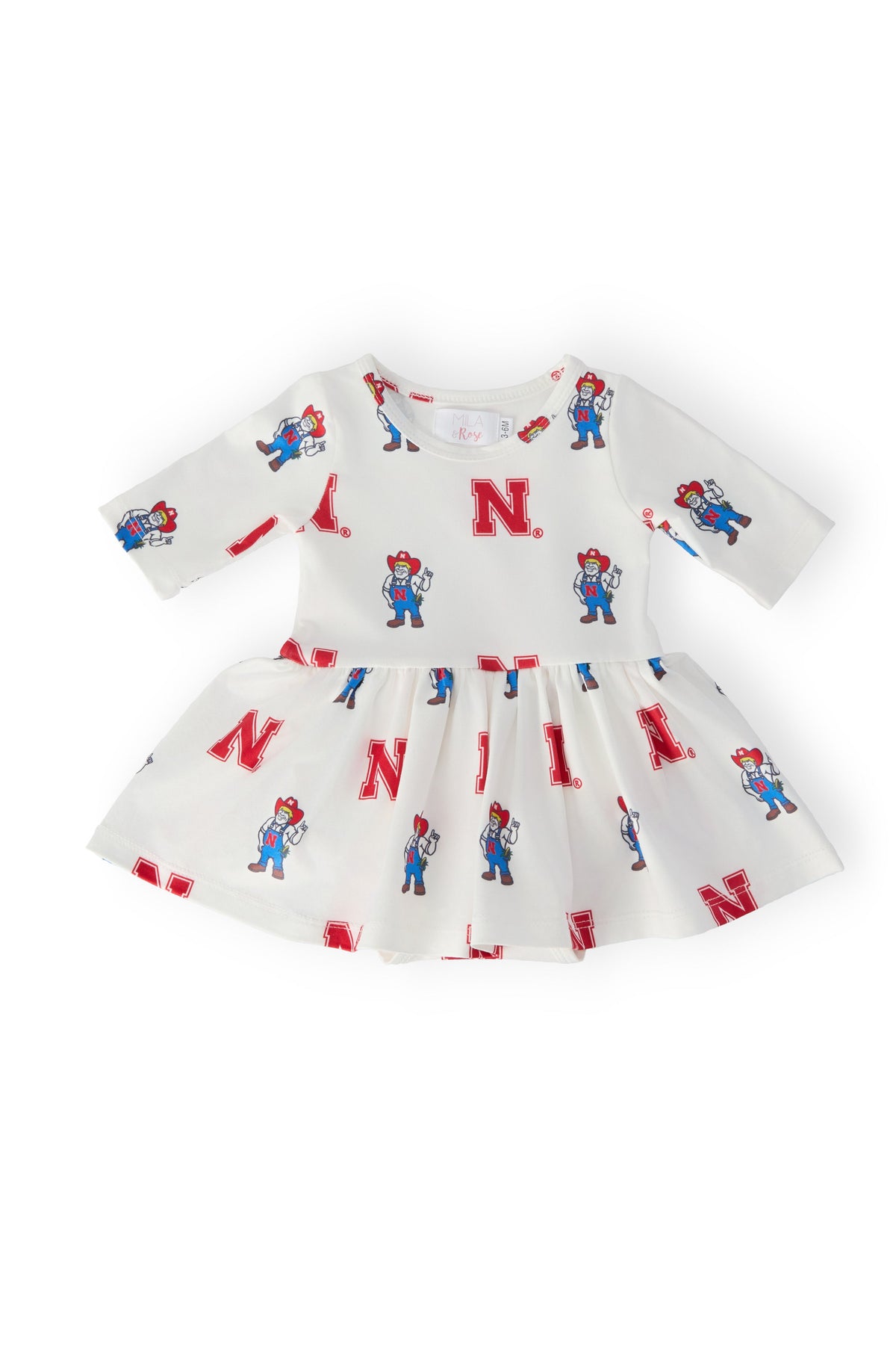 Nebraska White Herbie Husker 3/4 Sleeve Twirl Bodysuit