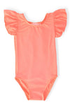 Neon Coral S/S Flutter Sleeve Leotard