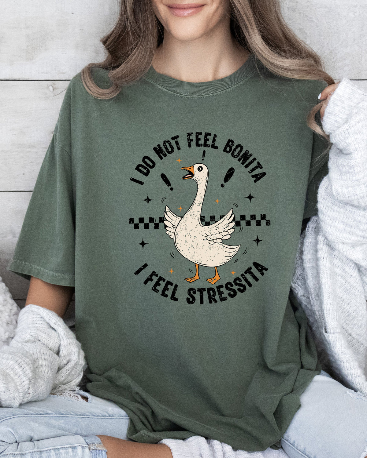 No Bonita Feel Stressita Stress Silly Goose Meme Mental Health Self Care Comfort Colors Tee