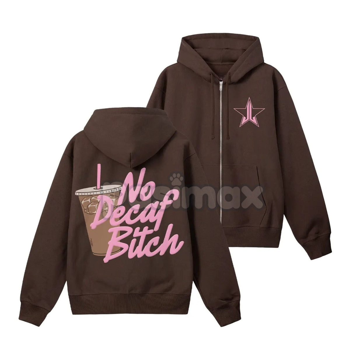 No Decaf Brown Zip-Up Hoodie – Coffee Lover Caffeine Statement, Unisex Pullover