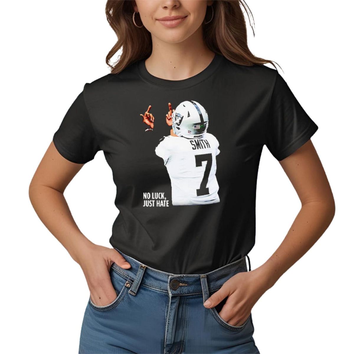 "No Luck Just Hate" Geno Smith T-Shirt - Bootleg Style Football Apparel, Crewneck Graphic Tee