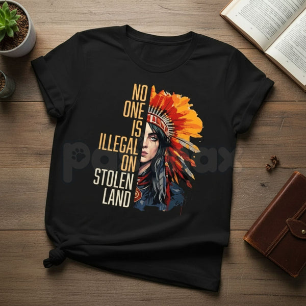 "No One Is Illegal On Stolen Land" Vintage Shirt - Indigenous Rights & Immigration Reform Graphic Tee, Social Justice Activist Shirt, Premium Heavyweight Unisex Human Rights Top, Decolonize Borders Apparel, Vintage Protest Statement Tee