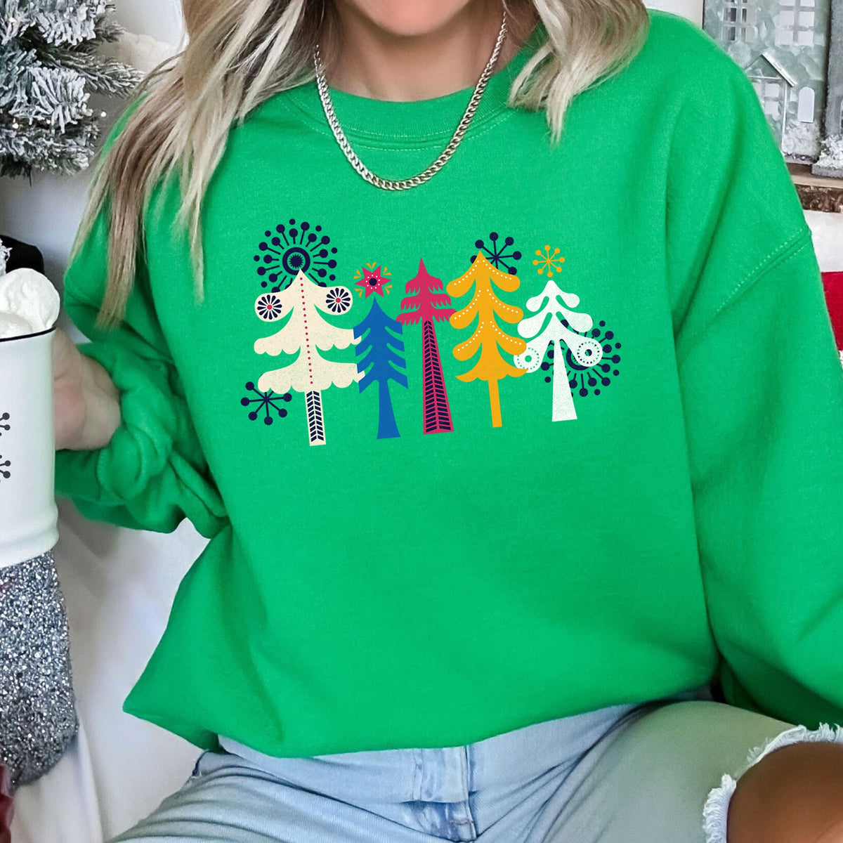 Noel Folk Art Christmas Ornament Moonlit Village Winter Night Scenic Design Inspiring Warmth and Joy Sweatshirt