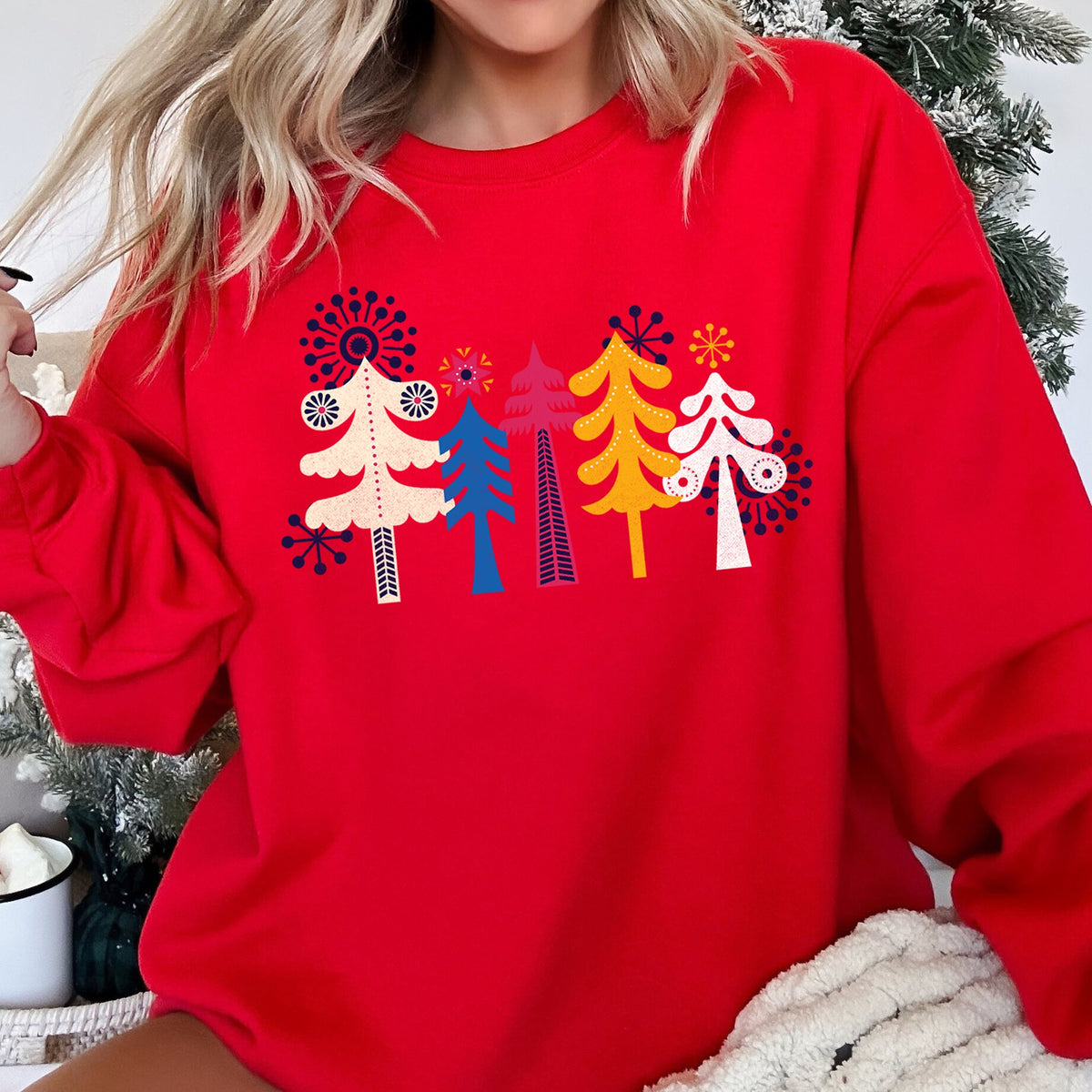Noel Folk Art Christmas Ornament Moonlit Village Winter Night Scenic Design Inspiring Warmth and Joy Sweatshirt