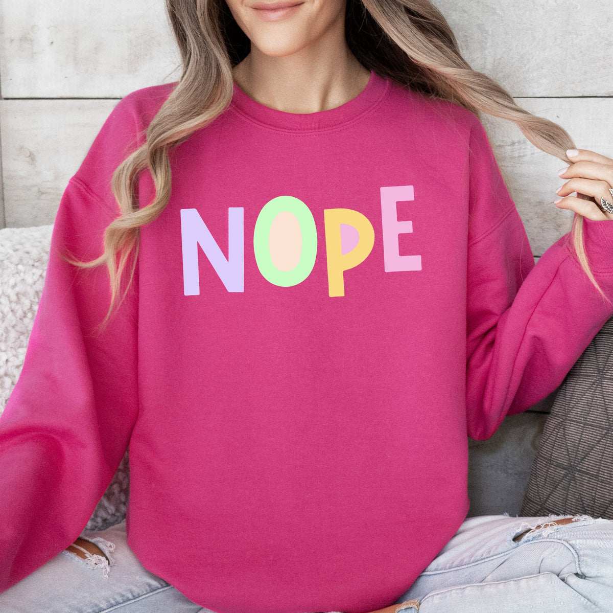 Nope Positivity Funny Sarcastic Mental Health Colorful Pastel Vibes Cozy Soft Everyday Sweatshirt