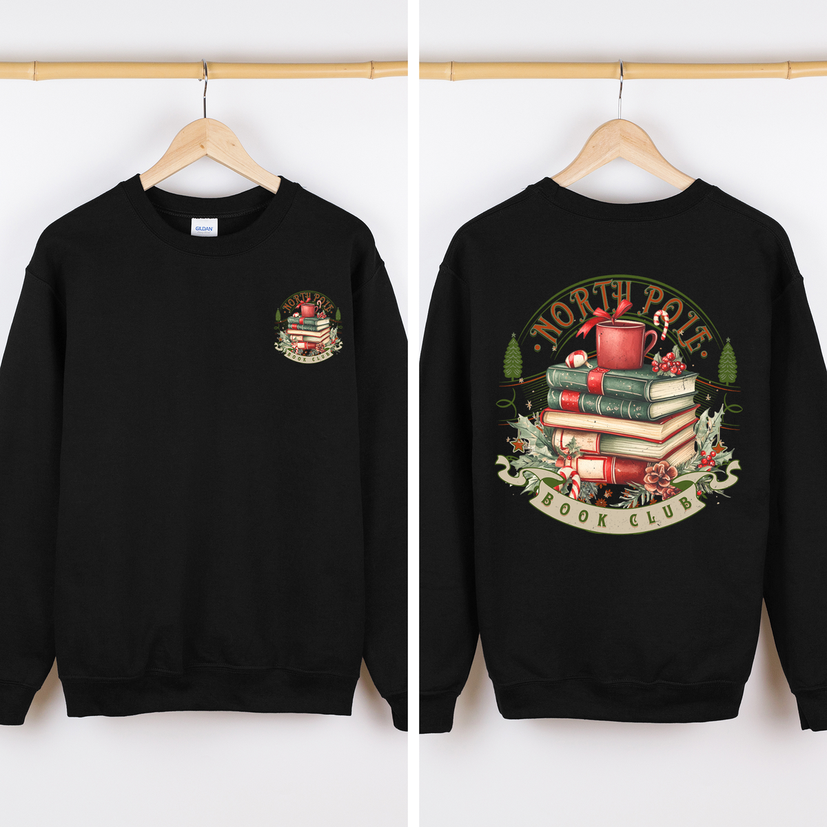 North Pole Book Club Christmas Santa BookTok Reading Library Retro Front Back Sweatshirt