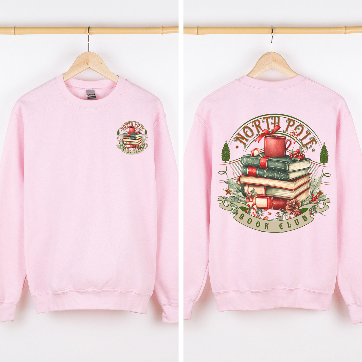 North Pole Book Club Christmas Santa BookTok Reading Library Retro Front Back Sweatshirt