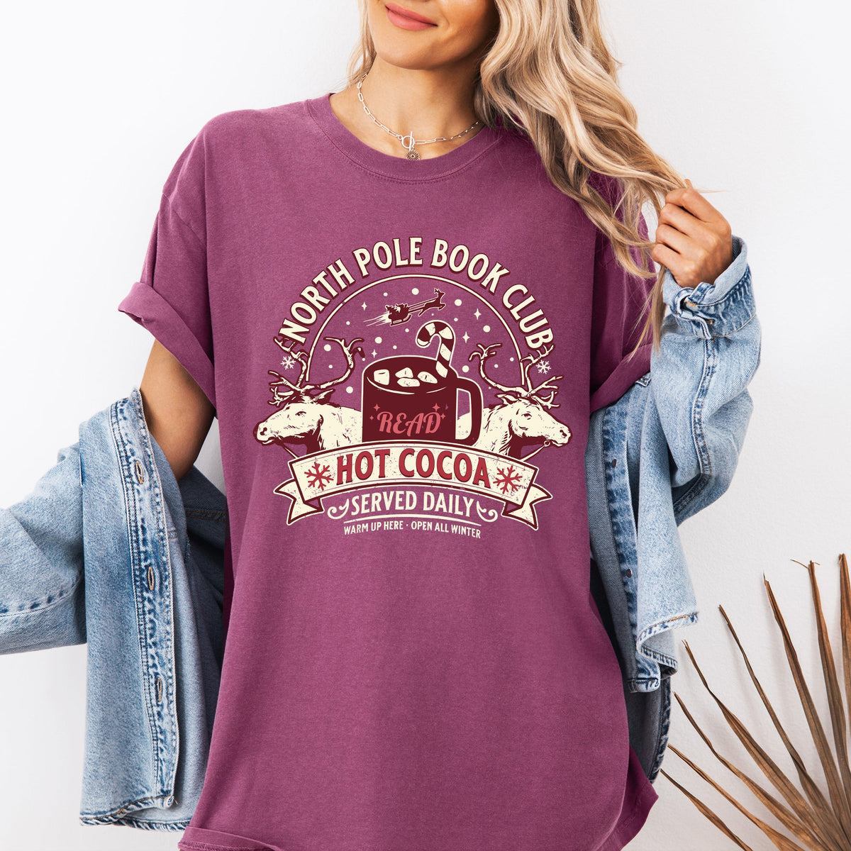 North Pole Book Club Reading Christmas Santa Reindeer Winter Xmas Comfort Colors Tee