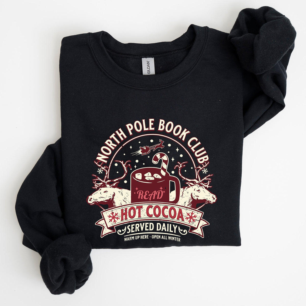 North Pole Book Club Reading Christmas Santa Reindeer Winter Xmas Holiday Sweatshirt