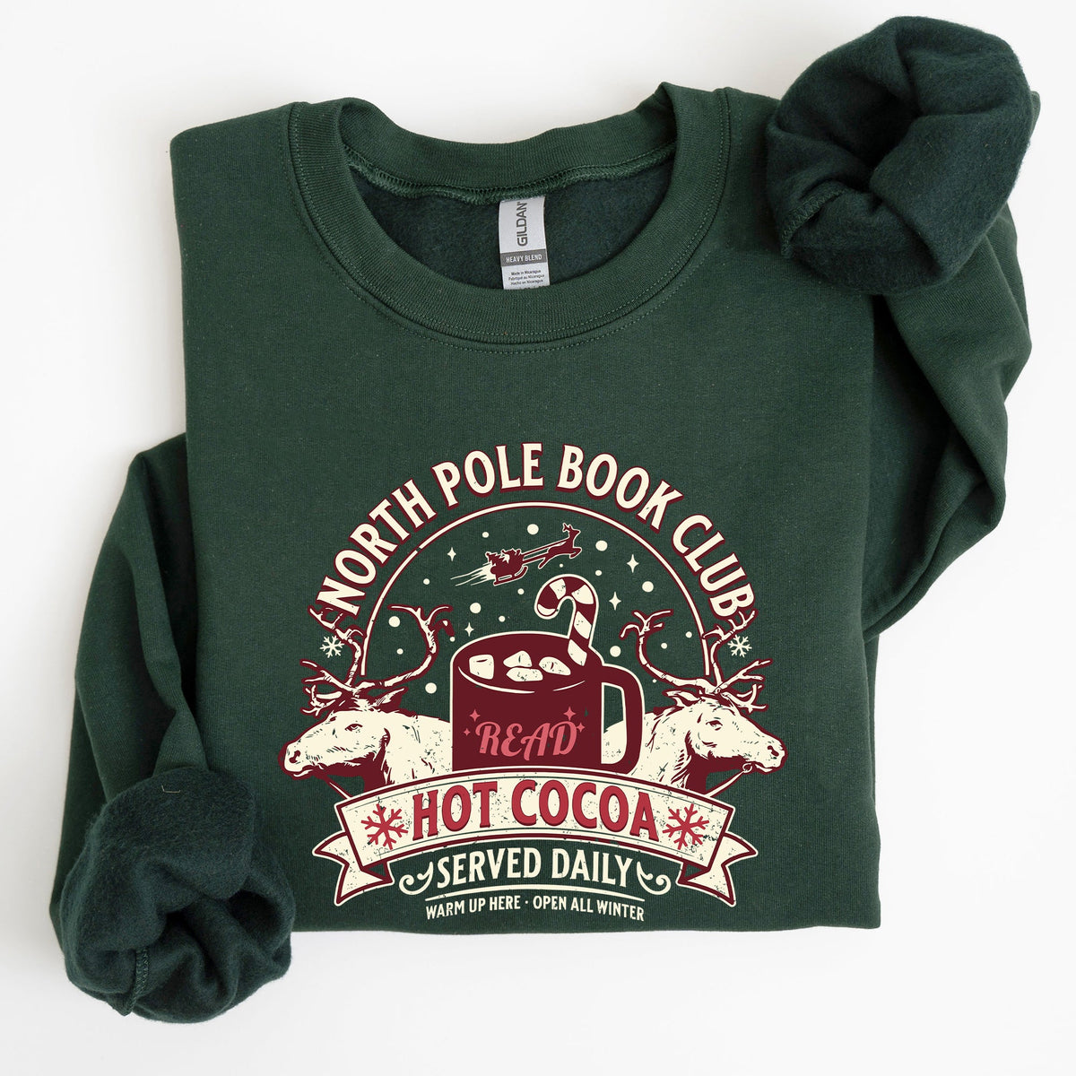 North Pole Book Club Reading Christmas Santa Reindeer Winter Xmas Holiday Sweatshirt