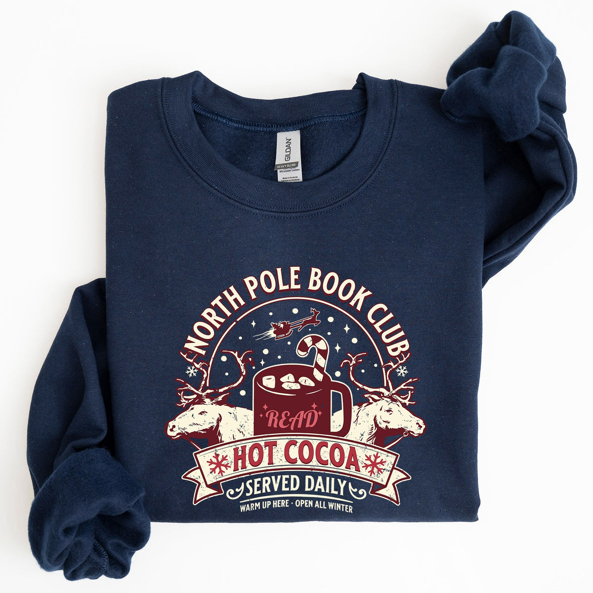 North Pole Book Club Reading Christmas Santa Reindeer Winter Xmas Holiday Sweatshirt