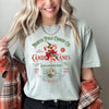 North Pole Candy Company Christmas Retro Sign Nostalgic Holiday Storefront Display Comfort Colors Tee