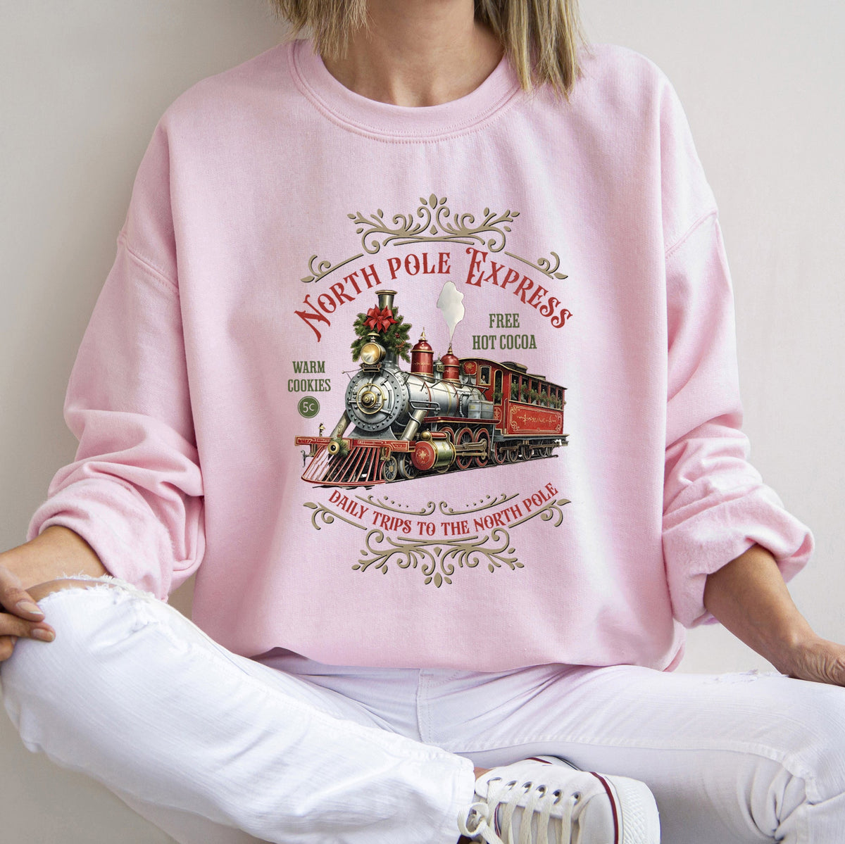 North Pole Express Vintage Christmas Cozy Cotton-Poly Fleece Holiday Edition Sweatshirt