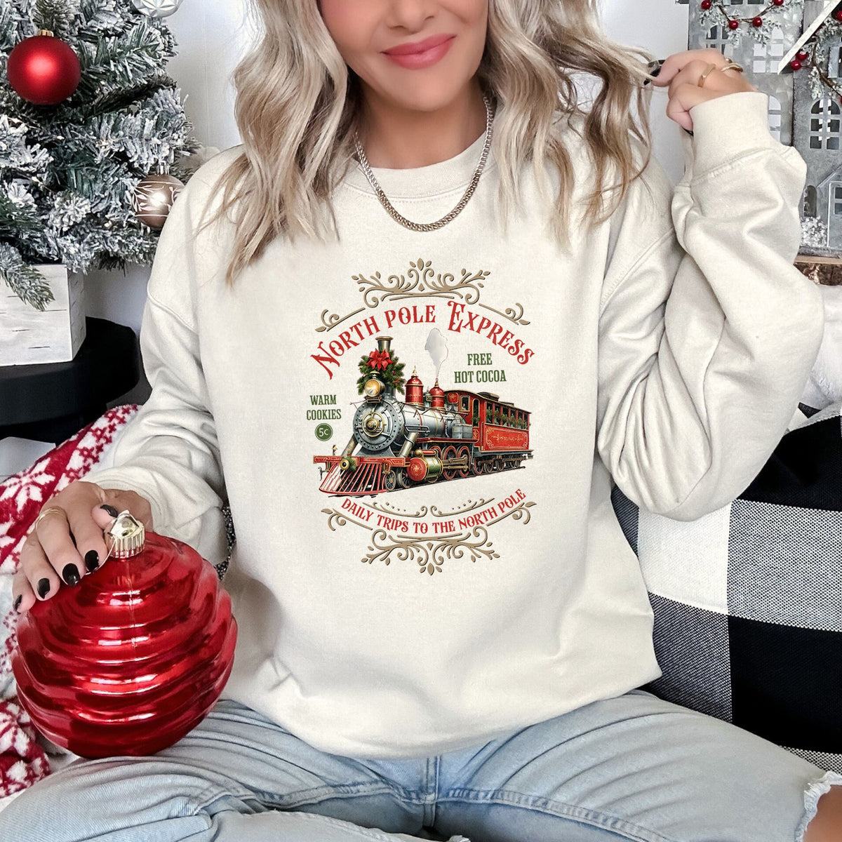 North Pole Express Vintage Christmas Cozy Cotton-Poly Fleece Holiday Edition Sweatshirt