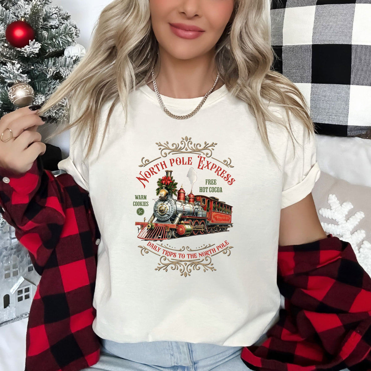 North Pole Express Vintage Christmas Sign Retro Holiday Village Scene Classic Graphic Tee
