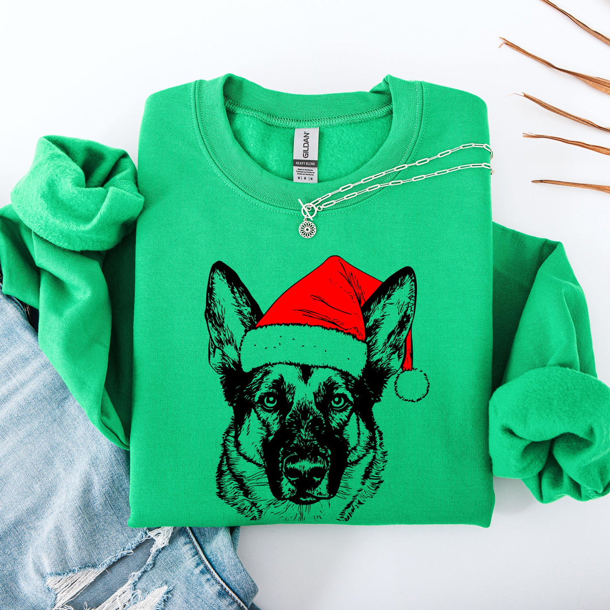 Norwegian Elkhound Santa Claus Christmas Dog Lover Portrait Artwork Holiday Design Sweatshirt