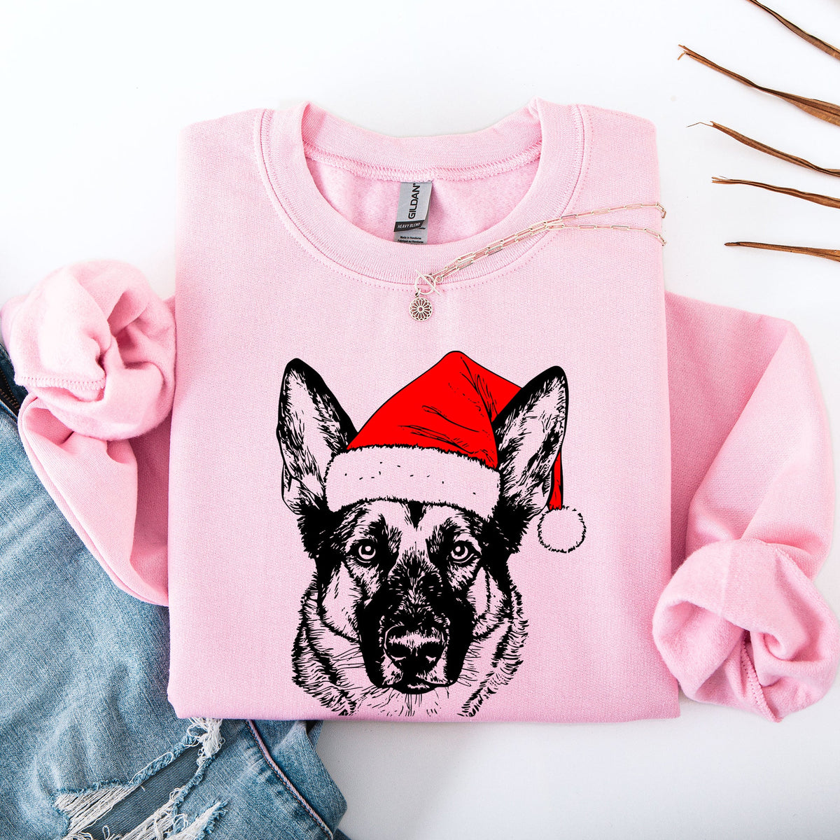 Norwegian Elkhound Santa Claus Christmas Dog Lover Portrait Artwork Holiday Design Sweatshirt