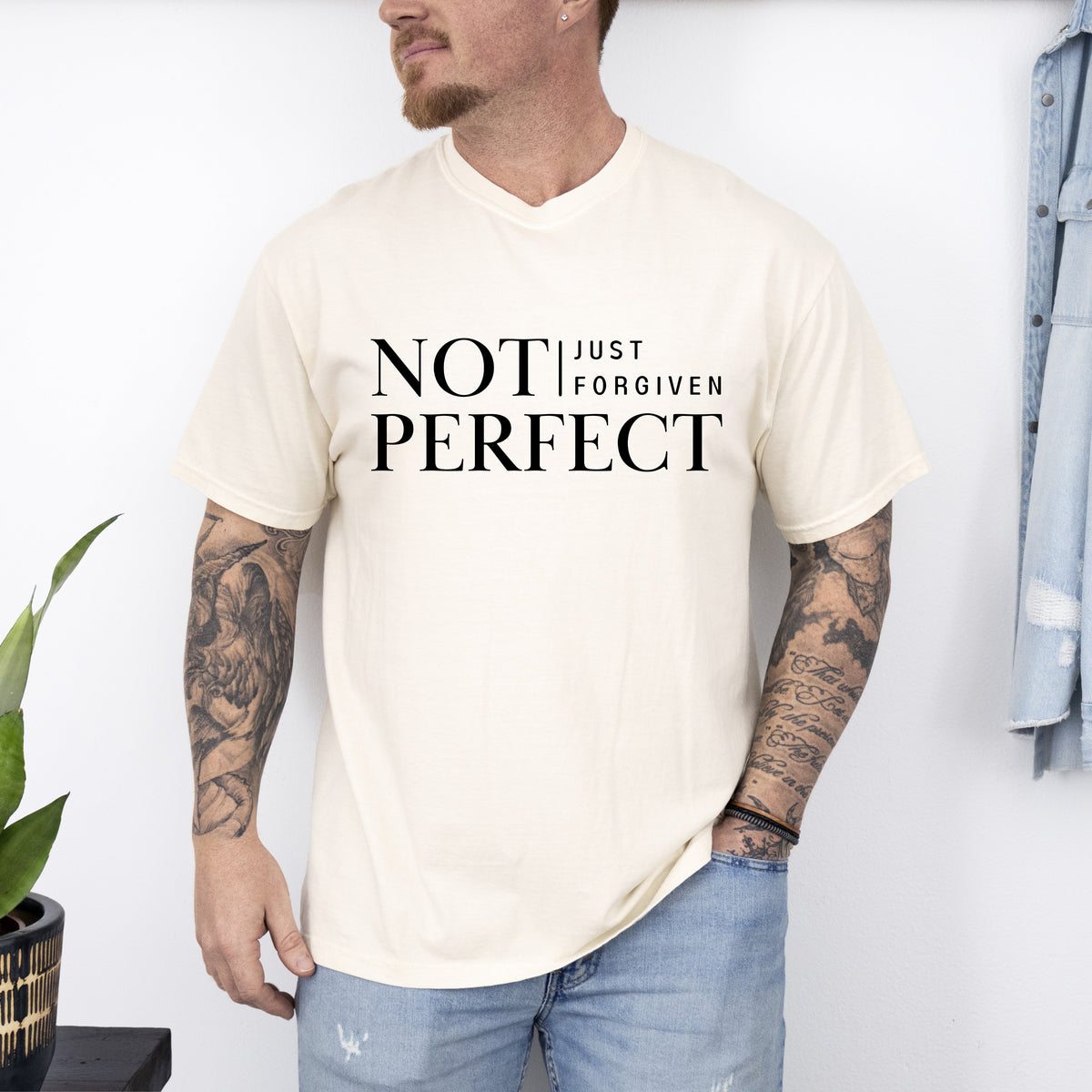 Not Perfect, Just Forgiven, Jesus, Christian, Religious, Gospel, Faith Comfort Colors Tee