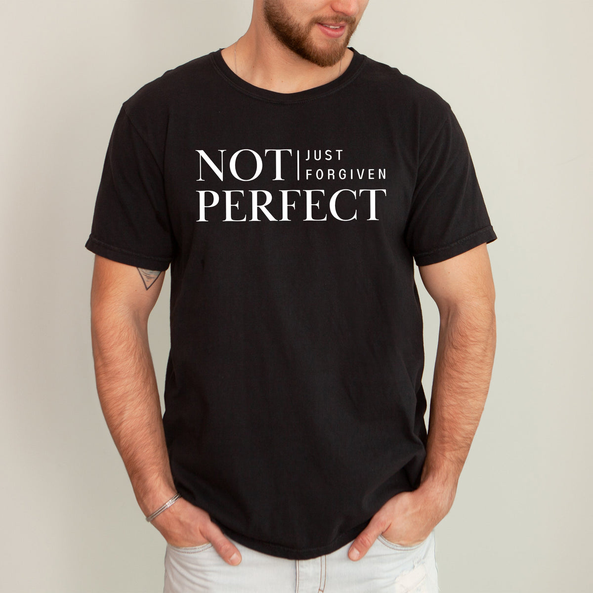 Not Perfect, Just Forgiven, Jesus, Christian, Religious, Gospel, Faith Comfort Colors Tee