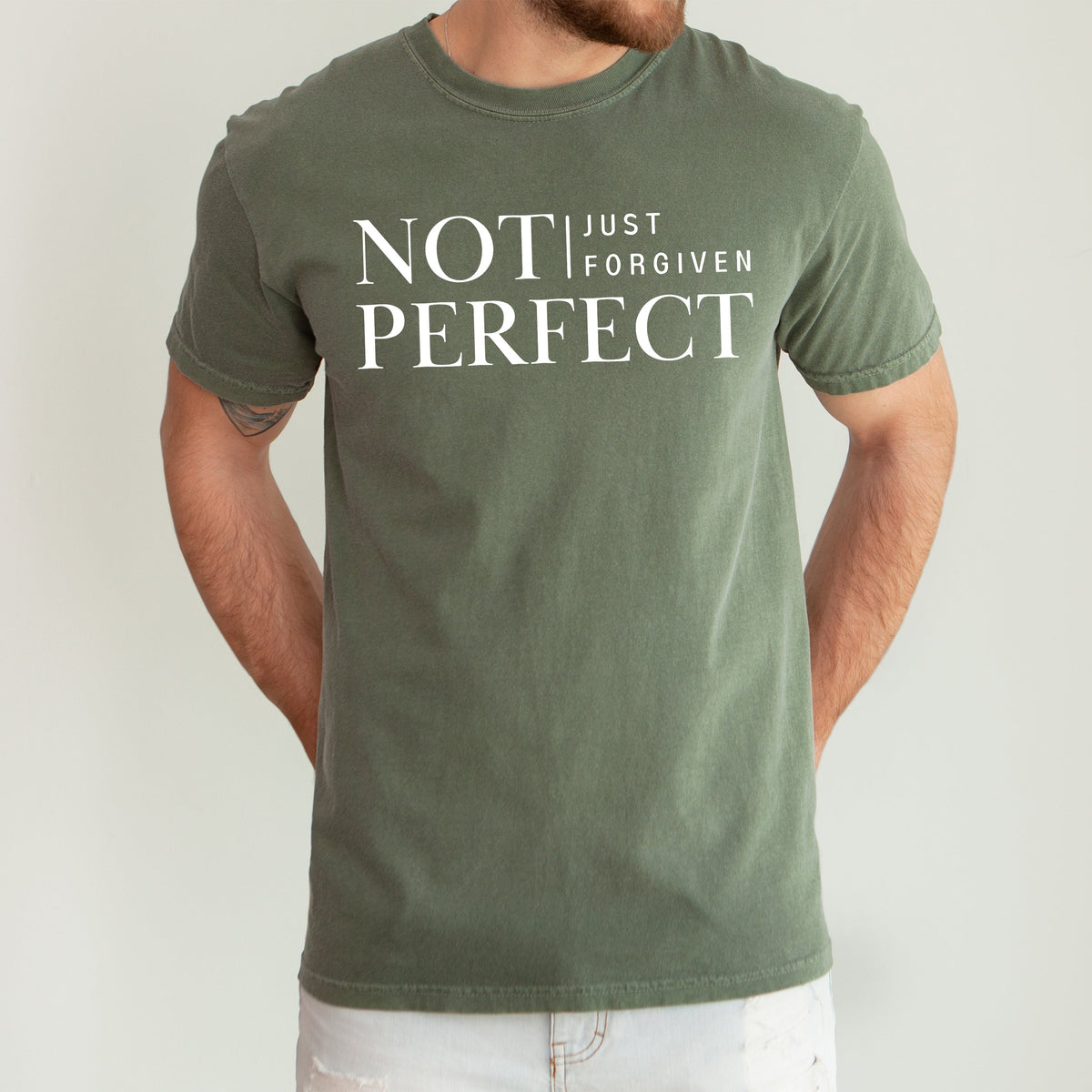 Not Perfect, Just Forgiven, Jesus, Christian, Religious, Gospel, Faith Comfort Colors Tee