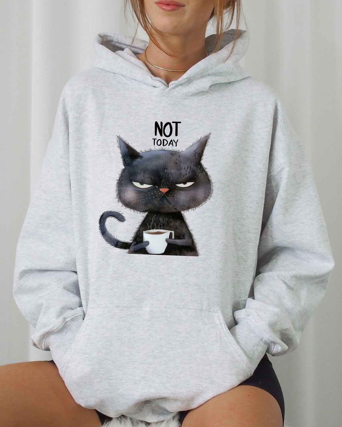 Not Today Cat Grumpy Coffee Funny Meme Edition Premium Cozy Ultra Plush Hooded Sweatshirt