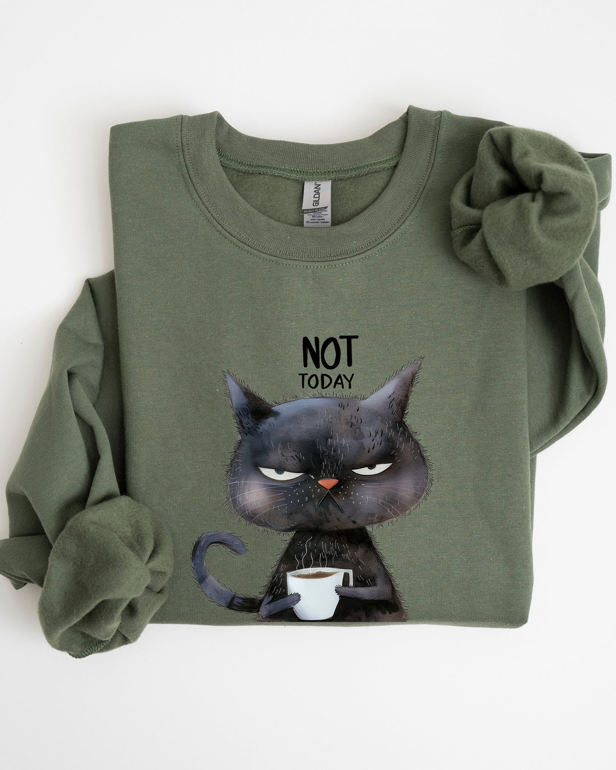 Not Today Cat Grumpy Coffee Meme Cozy Cat Lover Quote Pop Culture Graphic Sweatshirt